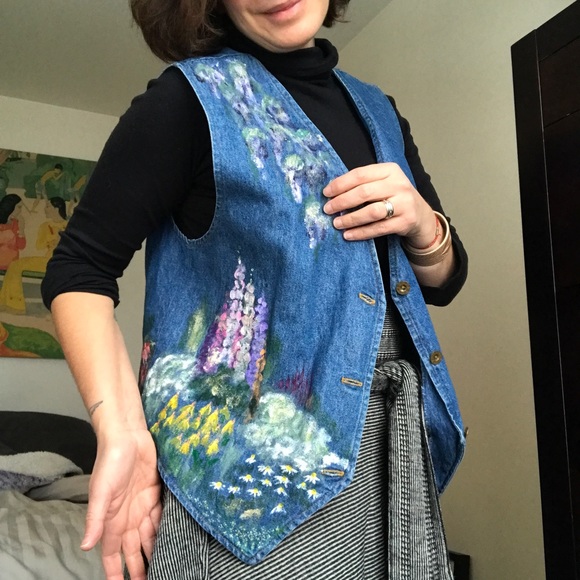 Vintage Hand Painted Jean Vest - Picture 3 of 12